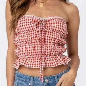 Boutique NWOT red and white gingham tube top halter top Small